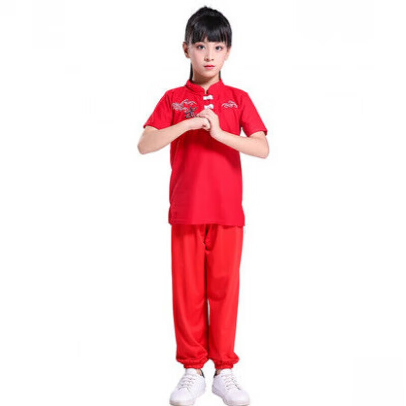 goyn新款练功服演出服中国功服男女太极武术幼儿功夫服装表演女 红色