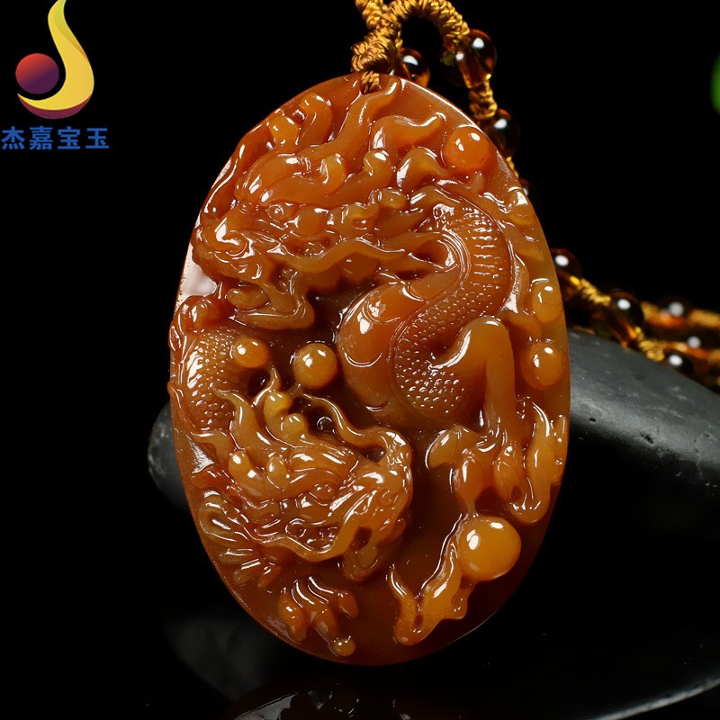 杰嘉宝玉   原创新款黄龙玉双龙吊坠真品玉石龙牌男士女士款礼物项坠