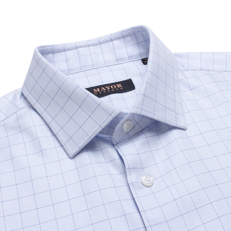 MAYOR男装 ALUMO全棉免烫商务蓝色格子长袖衬衫 蓝色 2XL 180/100A