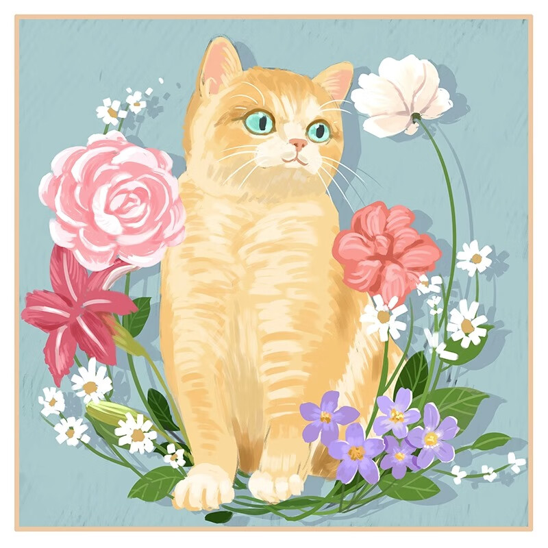 ishuhua)猫咪数字油画diy花卉填充油彩画手工手绘填色治愈装饰 猫花