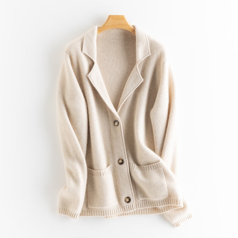 歆旭2023新款秋冬100%纯山羊绒衫女开衫波罗针宽松厚款带兜针织衫