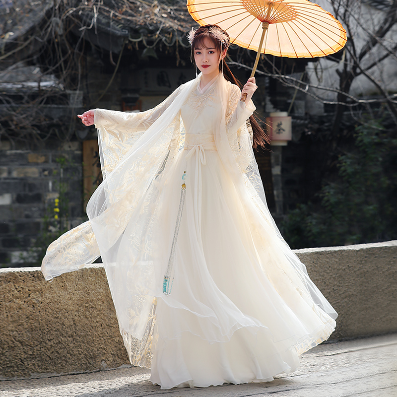 仙气飘飘古筝乐器演出少女小清新文艺风汉服女古装夏蕾丝绣花超仙中国