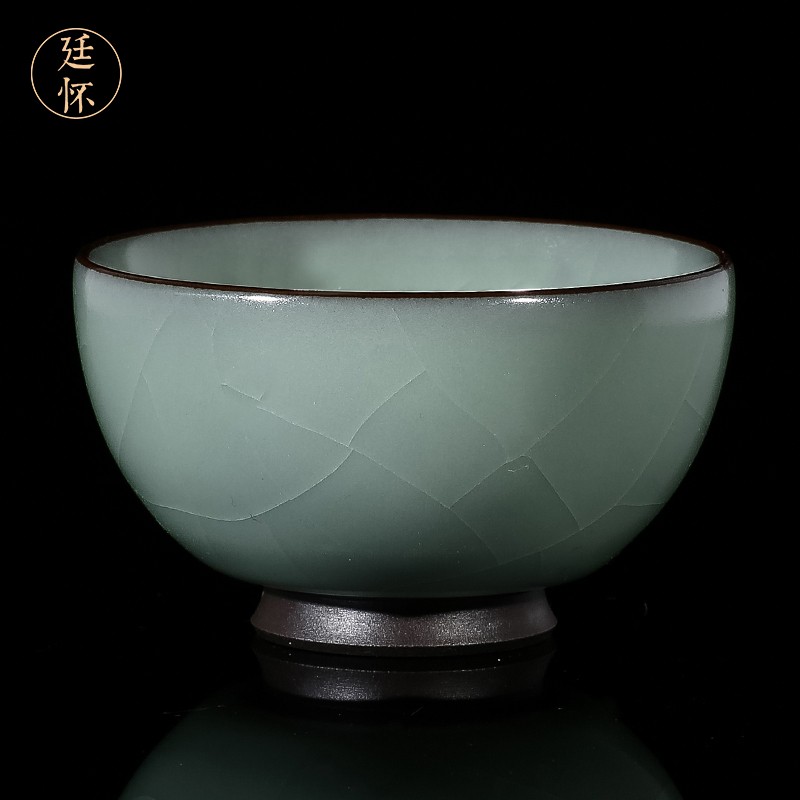 廷怀窑汝州汝窑茶杯铁胎开片可养主人杯单杯茶盏陶瓷仿古釉品茗个人杯