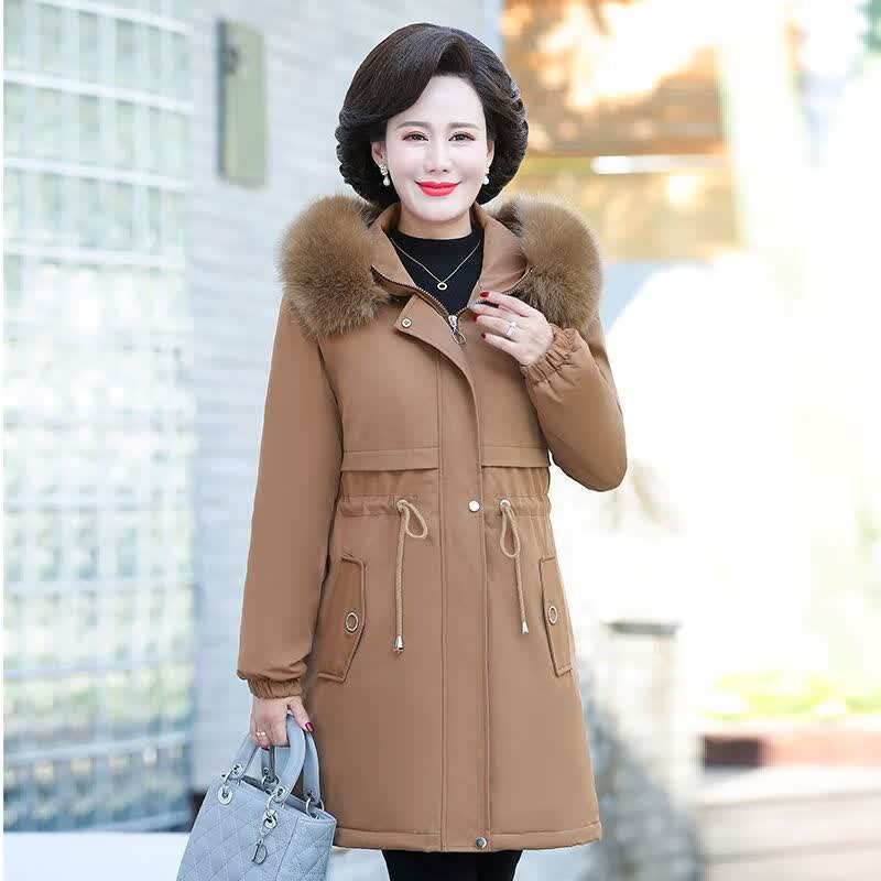 派克服中款冬天穿的款冬装棉衣中长款中年女装秋冬加厚加棉派克服女士