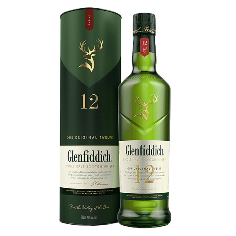 格兰菲迪12年700ml 40度苏格兰达夫镇单一麦芽威士忌 格兰父子进口洋酒（Glenfiddich