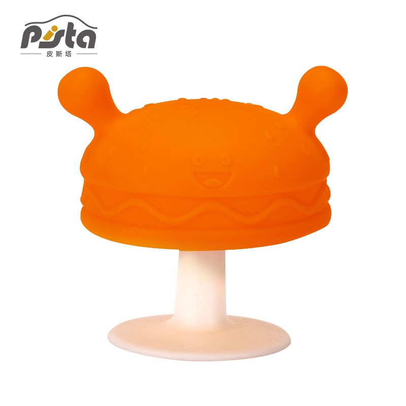 皮斯塔(PISTA)小蘑菇牙胶婴儿玩具0-1岁磨牙棒硅胶宝宝防吃手神器牙咬胶可水煮 西米橙+收纳盒+彩盒