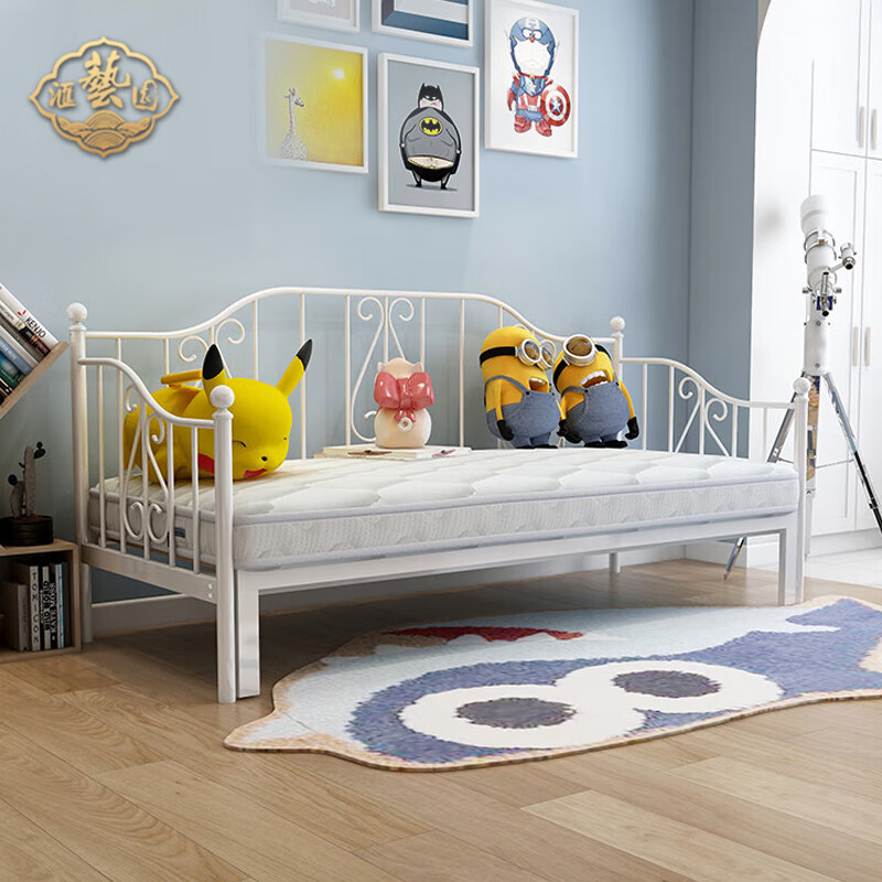 汇艺园 欧式铁艺折叠沙发床两用小户型沙发床伸缩沙发床办公室沙发床铁床 白色床架+10cm椰棕折叠床垫 2米以上
