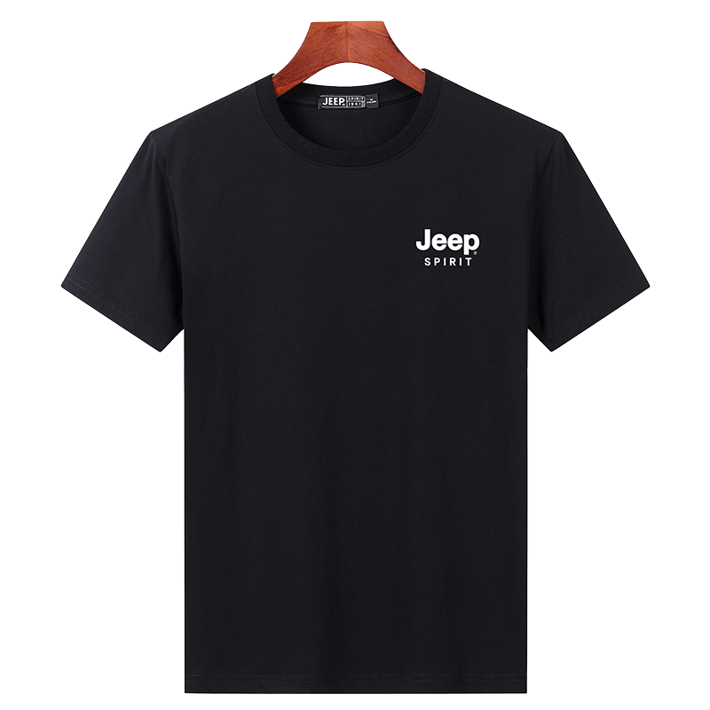 吉普JEEP夏季短袖T恤纯色简约打底衫舒适透气圆领上衣9010 黑色 XL XL(140斤-155斤）