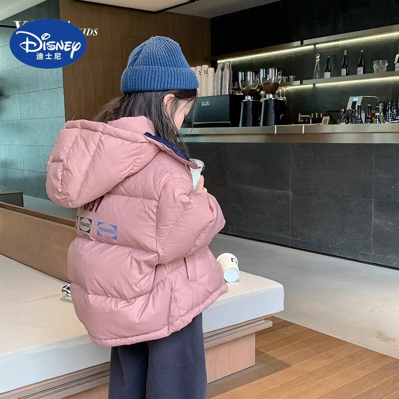 迪士尼（Disney）女童羽绒棉服2025新款冬季童装女孩短款棉衣外套保暖儿童冬装棉袄 粉红色 150