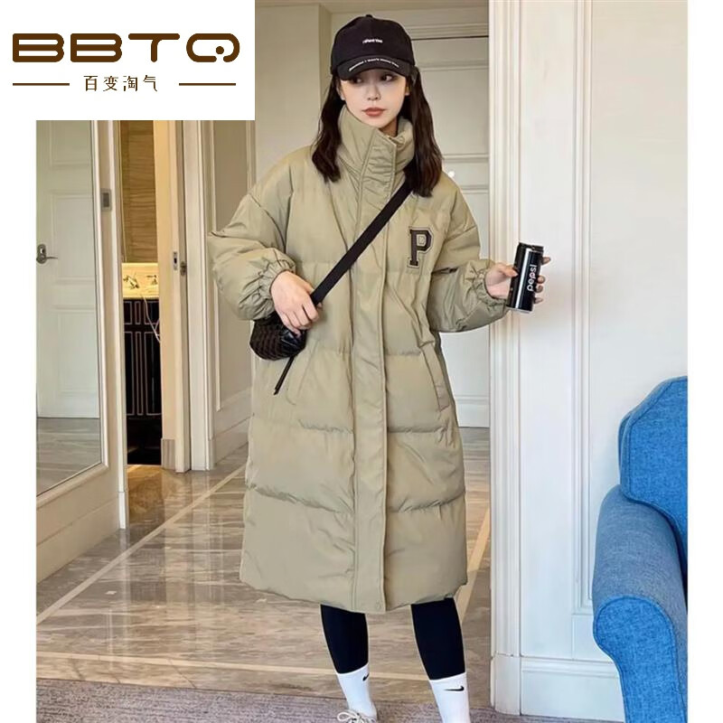 【抖音同款】恩雨服饰大p字母白服中长款过膝宽松情侣同穿加厚外套潮