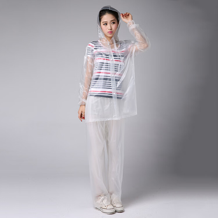 阿尤布时尚eva彩色透明套装雨衣雨裤分体塑料雨披男女户外代驾防雨服