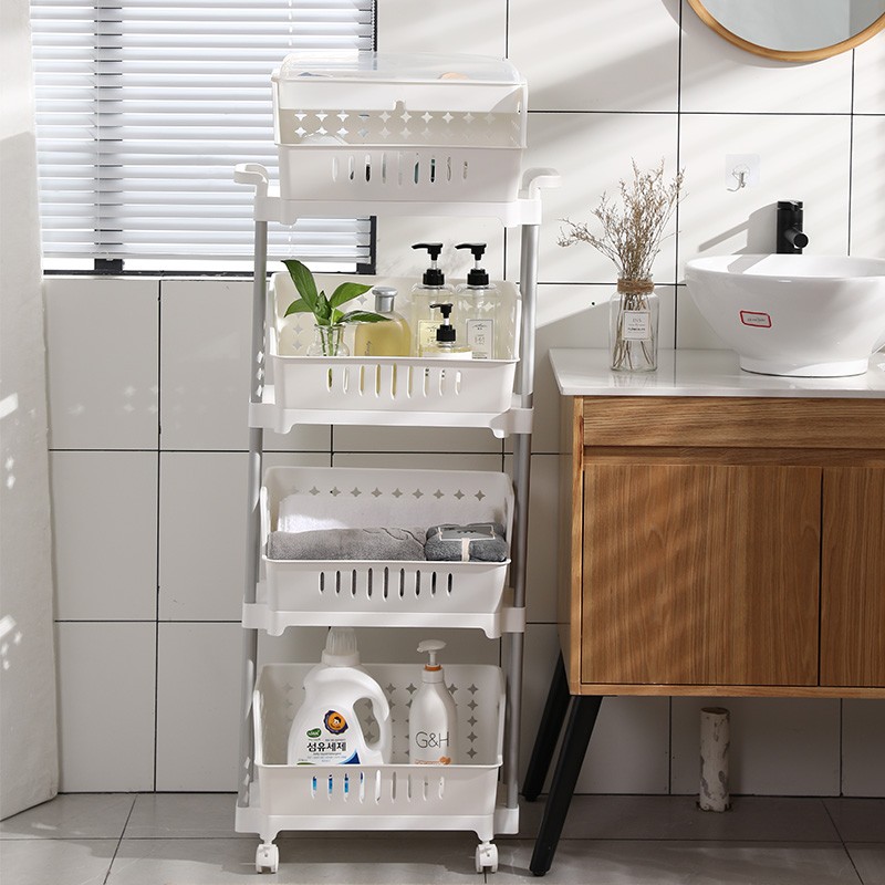 好尔厨房客厅卧室卫生间置物篮多功能加厚储物收纳架特大号四层白色