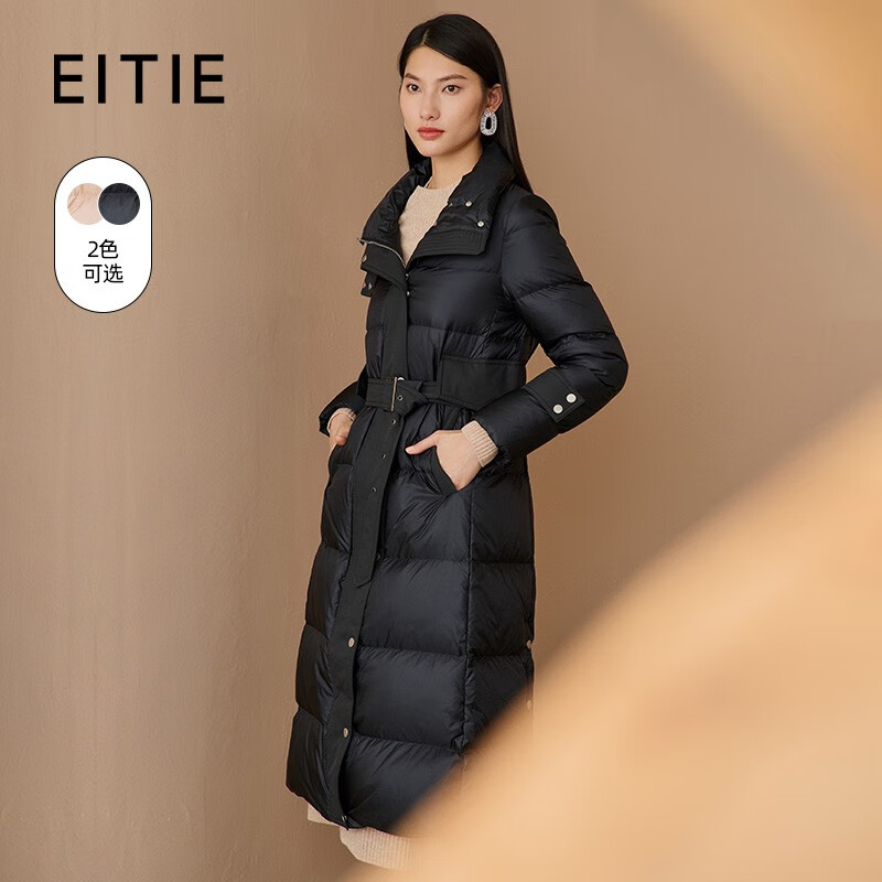 爱特爱（EITIE）高领加厚保暖长款羽绒服女收腰显瘦冬新款大气束腰外套6811511 黑色20 XL 170