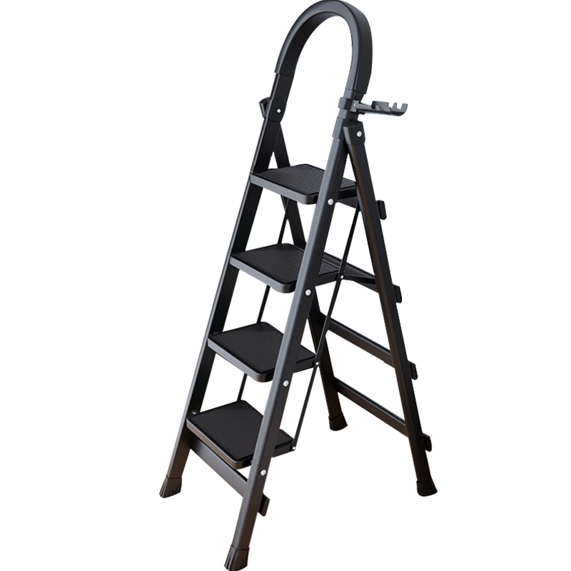 初学者 梯子家用折叠梯人字梯加厚碳钢宽踏板多功能工程梯 加厚五步梯-黑色