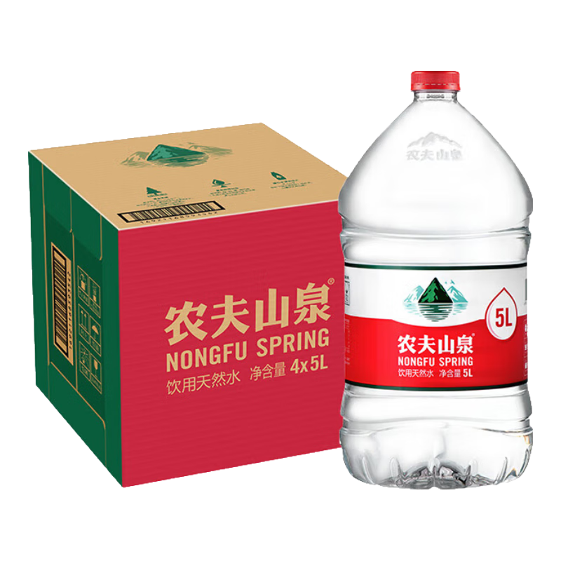 農(nóng)夫山泉天然水5L*4桶 家庭大桶裝水 弱堿性水 整箱裝 家庭飲用水 泡茶水 5L*4桶（紙箱塑膜隨機(jī)發(fā)貨）