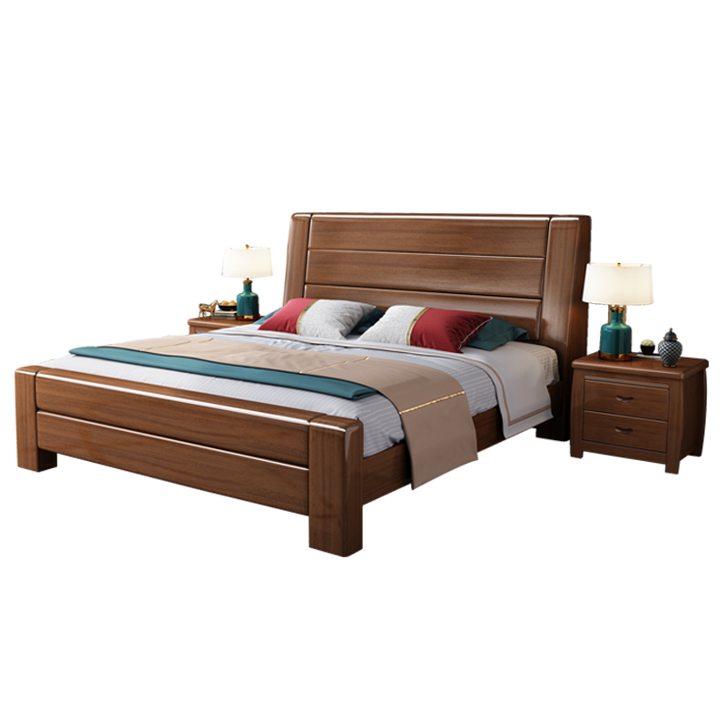 优卡吉 胡桃木实木床1.8米双人床现代简约北欧床1.5米主卧轻奢家用床YJ-1918 1.5米/1.8米框架床