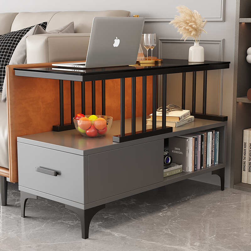 胖东来同款沙发边几侧边柜柜客厅边几角几轻奢侧边柜极简茶几代购 白柜+茶玻璃 80_30【3c认证钢化