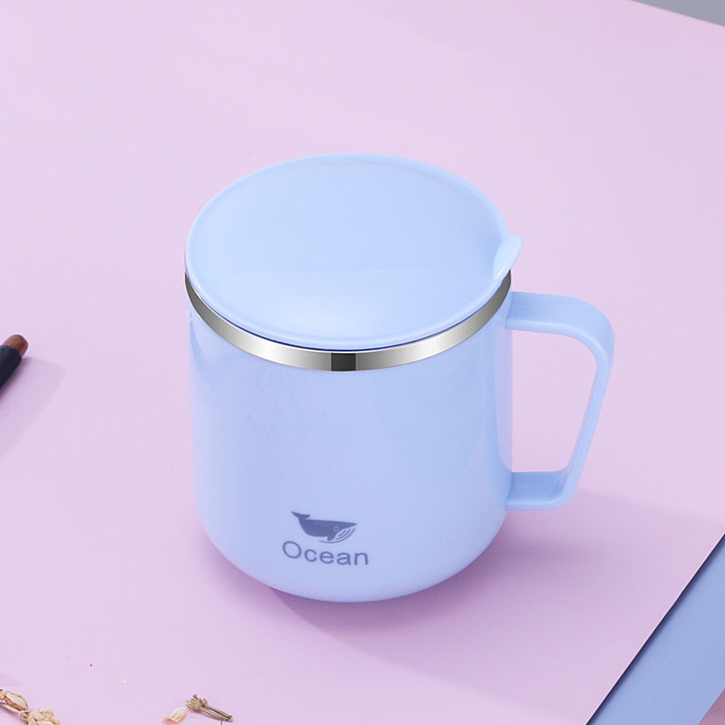 男女学生韩版可爱喝水杯防摔带盖马克杯办公室家用 天空蓝(400毫升)