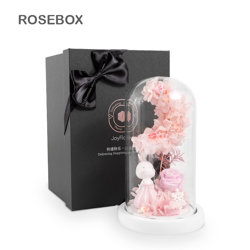 RoseBox永生花玻璃罩礼盒玫瑰花干花月亮兔礼盒520情人节生日礼物送女友老婆爱人创意礼品