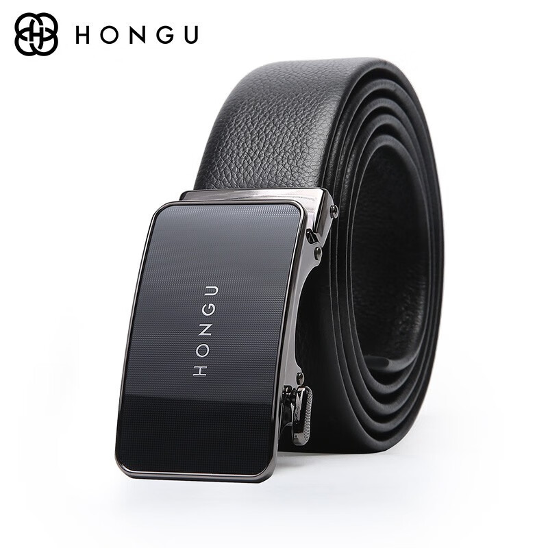 红谷(hongu)自动扣皮带男士腰带商务头层牛皮休闲裤带礼盒装时尚送男