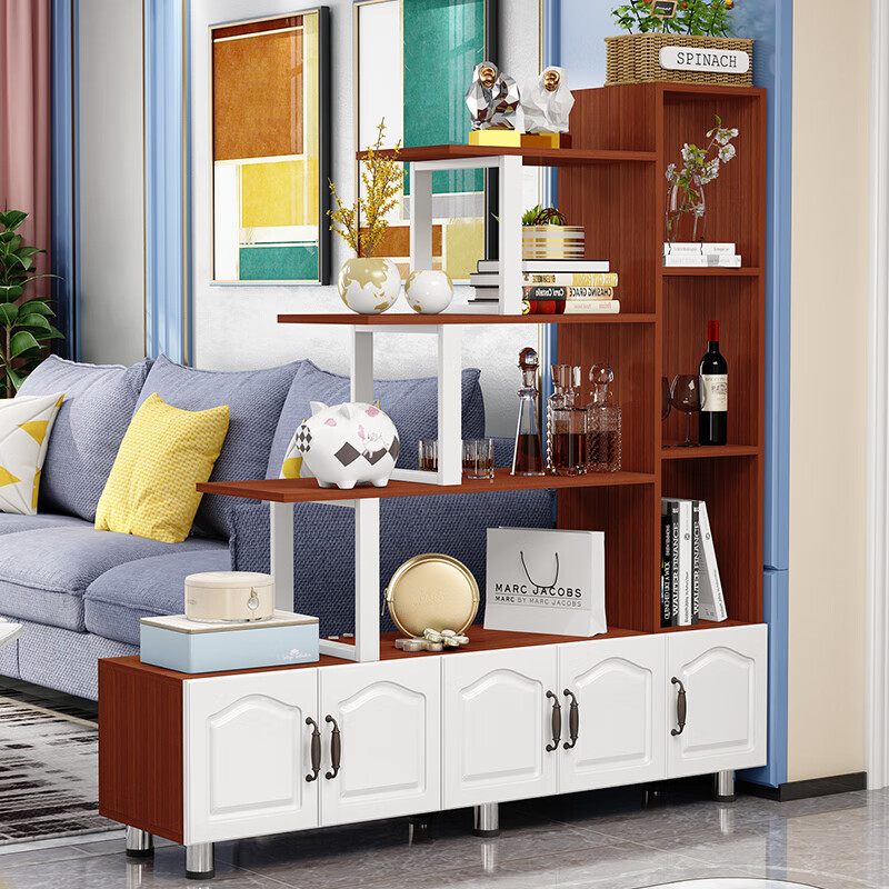 装饰柜沙发旁边的玄关柜进门玄关柜客厅隔断柜屏风 五门款柚木 白架柜