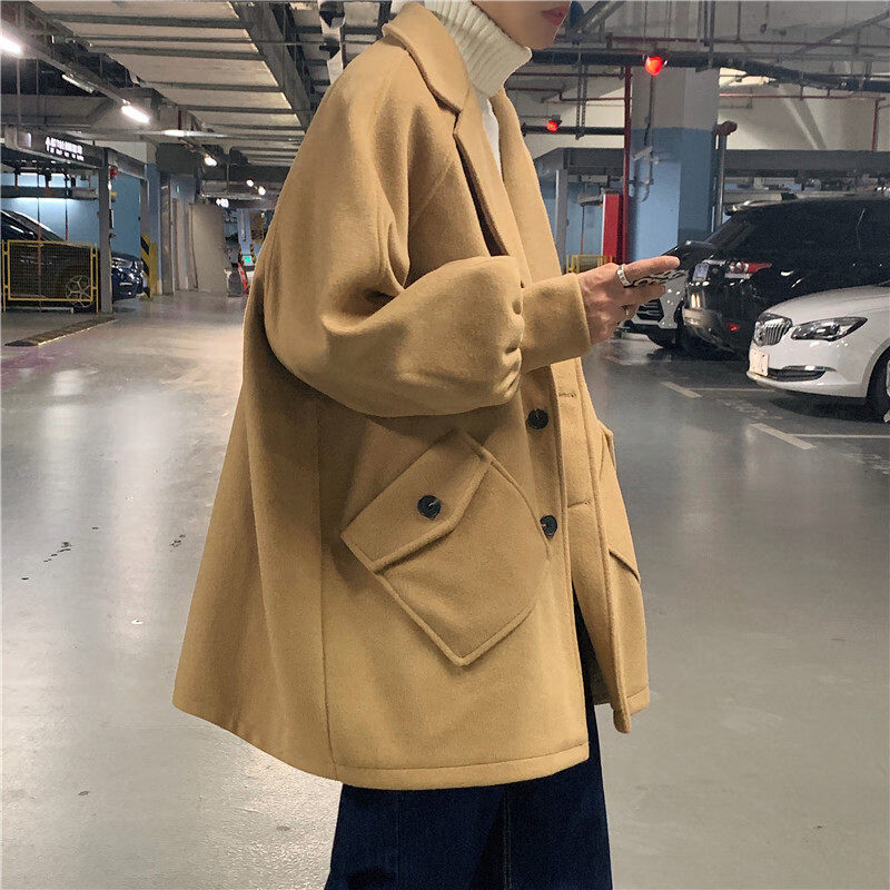 凯逸弗（kainifu）冬季新款毛呢大衣男中长款宽松韩版潮流外套港风休闲学生呢子 卡其色 M