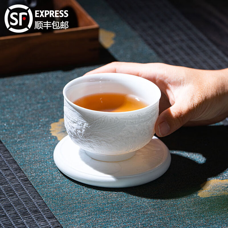 守勤堂景德镇陶瓷手工高端功夫茶杯茶具个人主人杯单杯办公室喝茶品茗杯 黄守良清明上河图主人杯 130ml