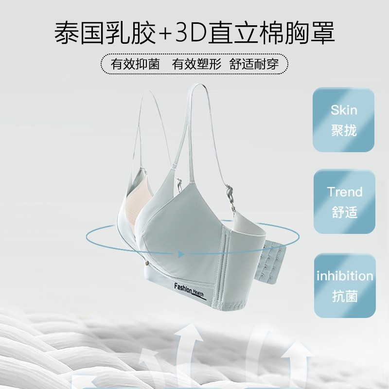 华婷露（Huatinglu） 上薄下厚2cm无钢圈文胸乳胶内衣女无磁铁文胸小胸聚拢中厚显大胸 迷离黑 70B /32B