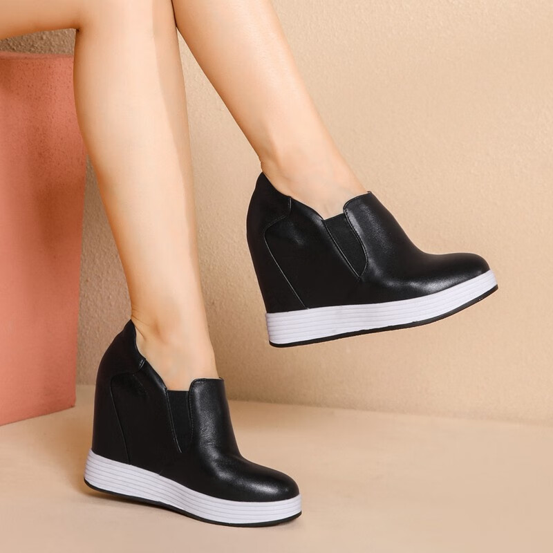 酌钗轻奢时尚新款女鞋平底高跟鞋镂空透气坡跟单鞋女春秋休闲鞋显瘦