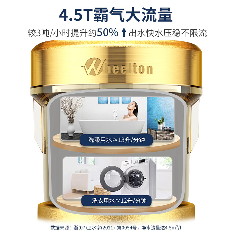 惠尔顿（WHEELTON）前置过滤器反冲洗4.5T大流量自来水全屋净水器家用进水管道中央滤水器免拆洗 旋喷涡流冲洗