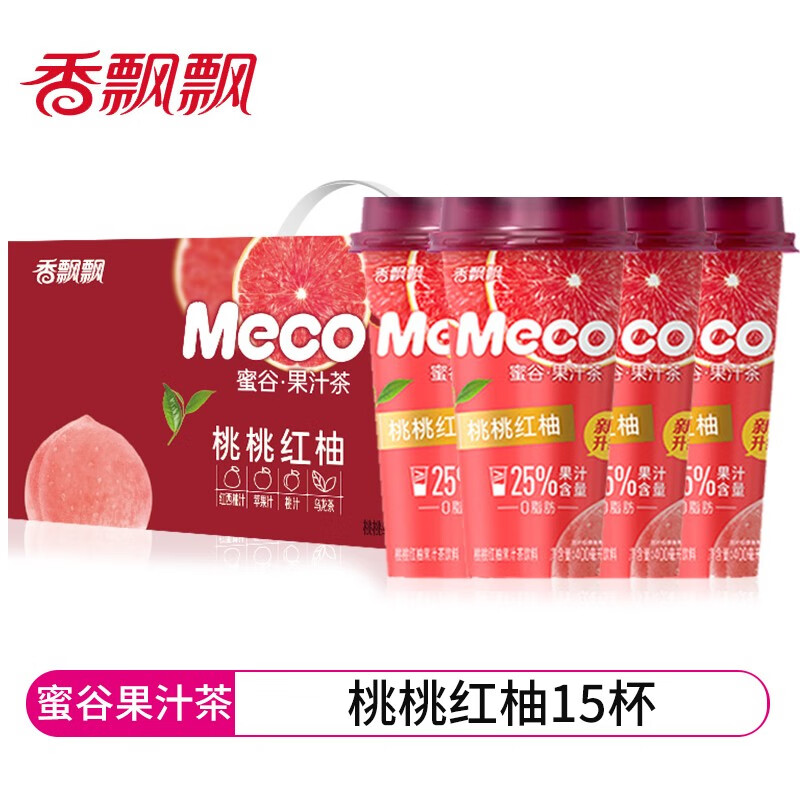 香飘飘 meco 蜜谷果汁茶果茶饮料杯装果汁饮品 400ml 15杯 【桃桃红柚