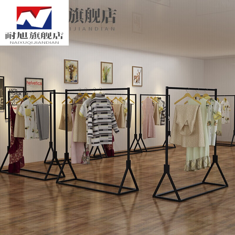 欧式服装店展示架落地架中岛挂衣架龙门架展示店摆摊服装 黑三角架长