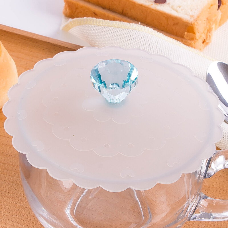 硅胶杯盖可爱卡通玻璃水杯防漏配件食品级通用杯子盖子12cm加 硅胶杯盖(钻石透明盖)