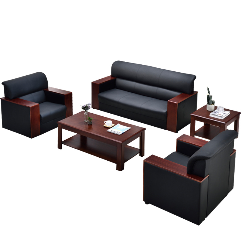 盛浪办公沙发茶几组合简约现代木质沙发商务接待会客沙发 1+1+3+长茶几