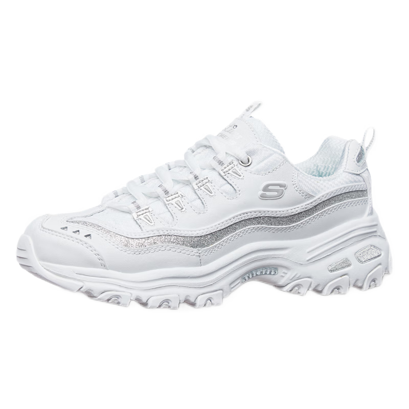 舒适时尚,斯凯奇Skechers女鞋厚底松糕老爹鞋11923白色银色
