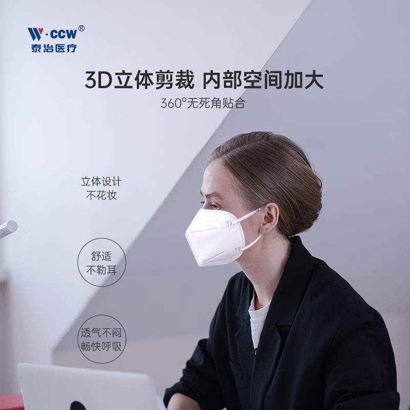 泰治医疗KN95防护口罩双层熔喷布独立包装成人口罩透气不勒耳夏季口罩 【GB标准】KN95（2盒）40只 白色