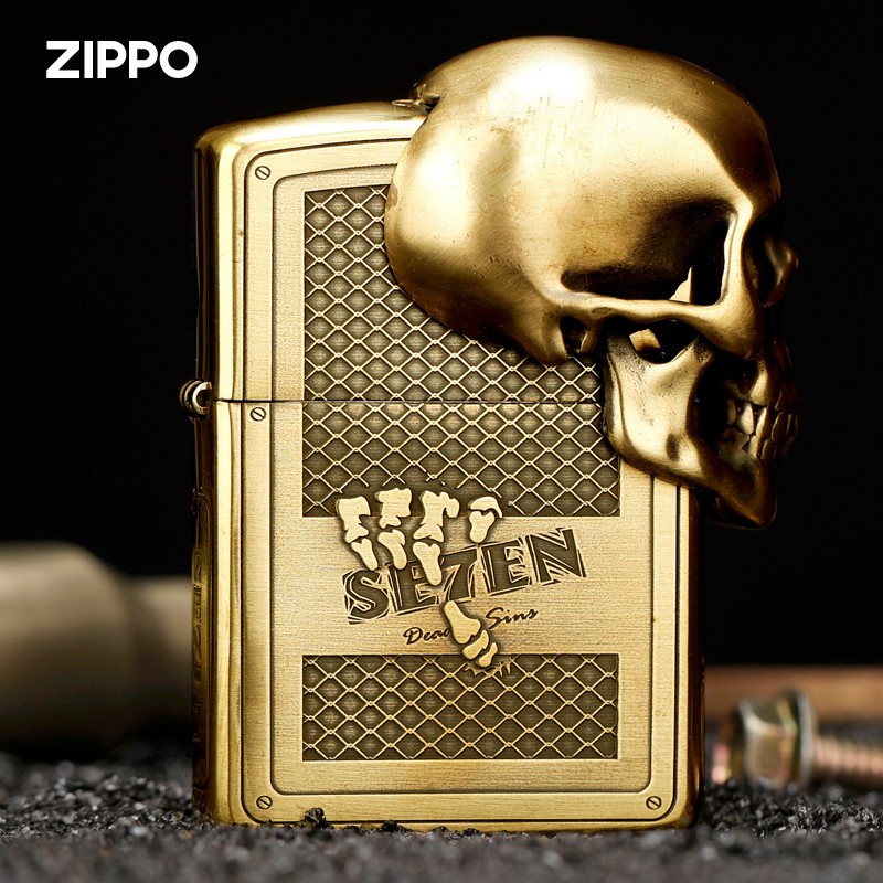 zippo 打火机 黄铜盔甲重机3d浮雕骷髅头 七宗罪 zppo美国之宝煤油