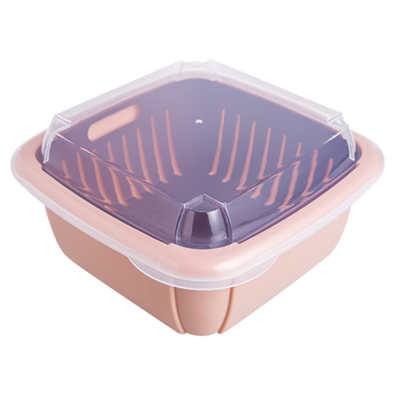 透明盖子厨房置物架水果蔬菜收纳架菜篮子双层沥水篮 浅蓝