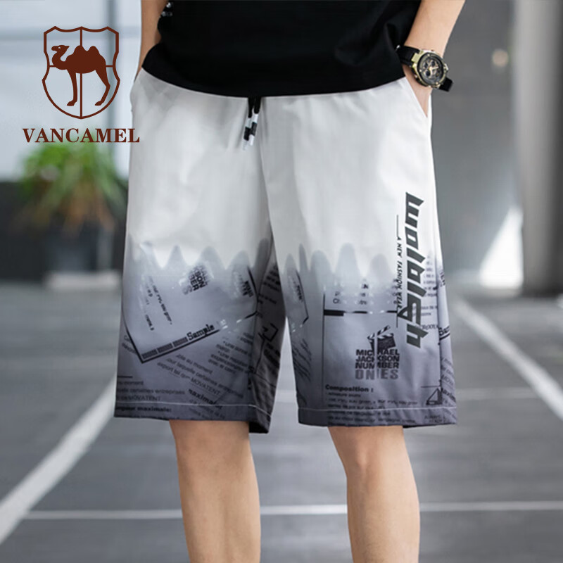 西域骆驼（VANCAMEL）短裤男夏季薄款透气渐变五分裤宽松休闲运动舒适沙滩裤 白色 4XL 使用感如何?