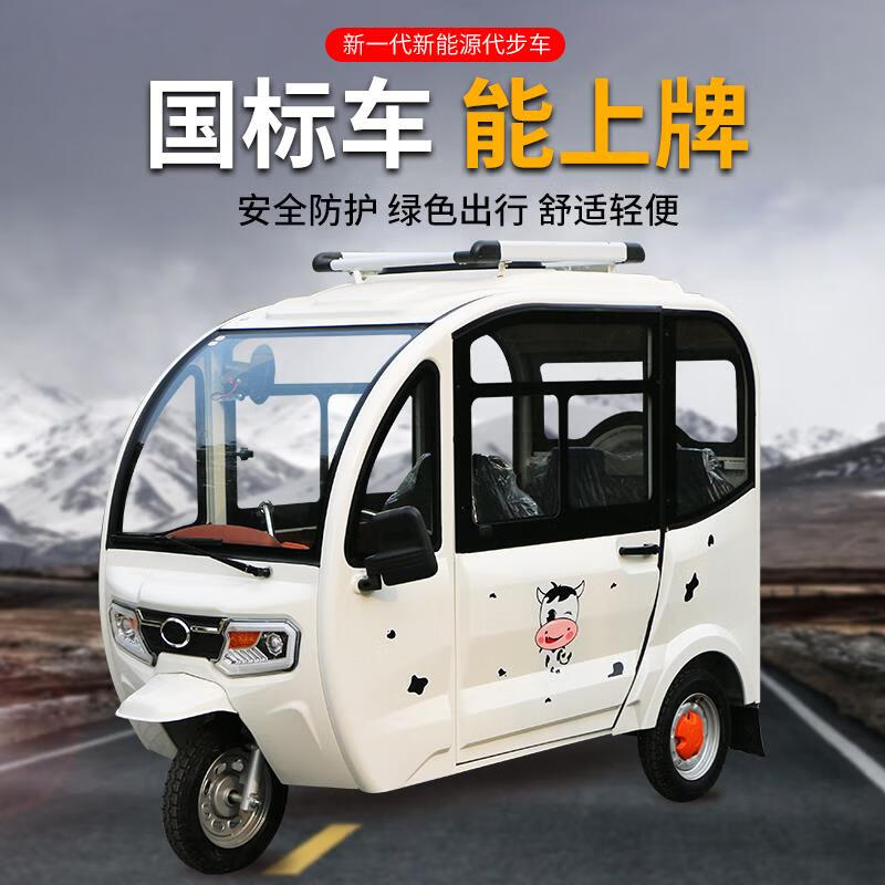 国标可上牌电动三轮车全封闭家用小型代步接送孩子电瓶车女性带蓬
