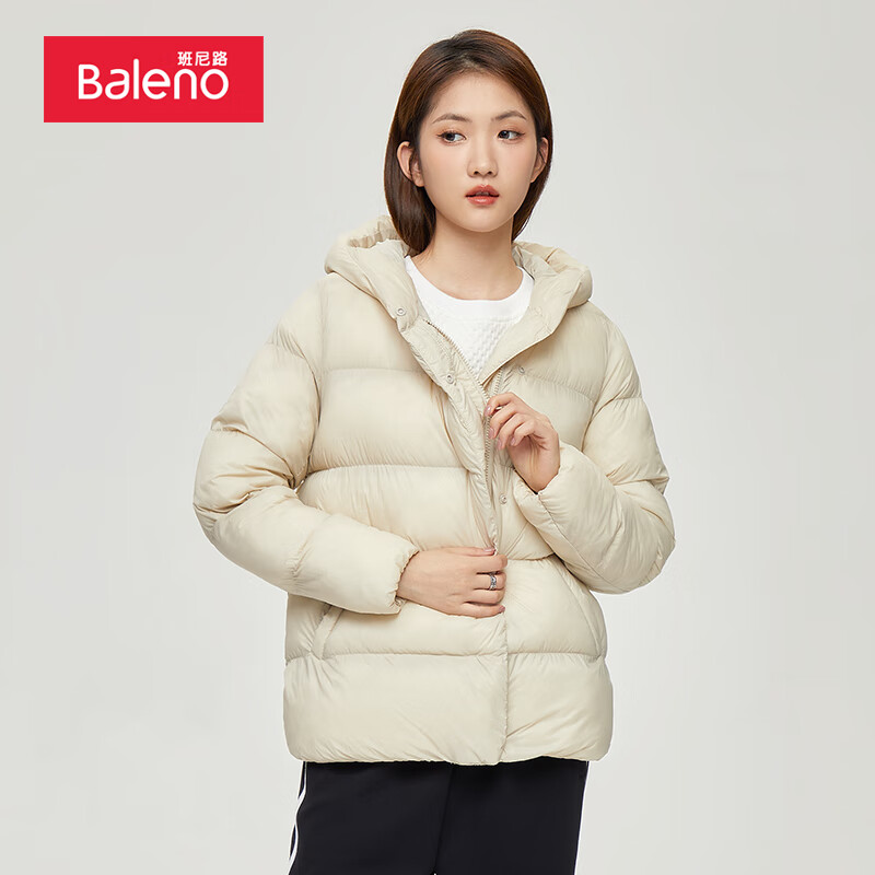 班尼路棉服女韩版时尚防风保暖防水加厚连帽轻款柔软外套 142K橡木卡其 XL