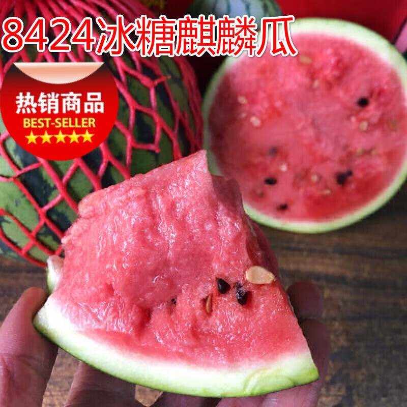 冰果乐8424西瓜富硒西瓜美都麒麟西瓜甜海南单只6-7斤左右新鲜当季 2