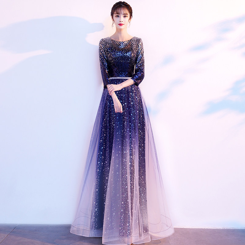 丽佰昕星空晚礼服女宴会气质高端轻奢小众合唱演出服平时可穿亮片