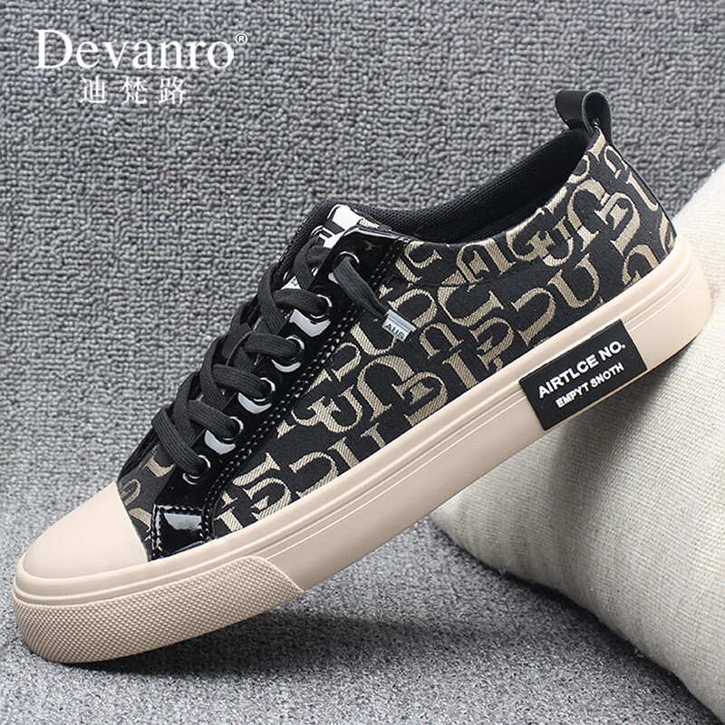 迪梵路(devanro)品牌奢侈帆布鞋男2024秋季新款透气休闲鞋韩版百搭