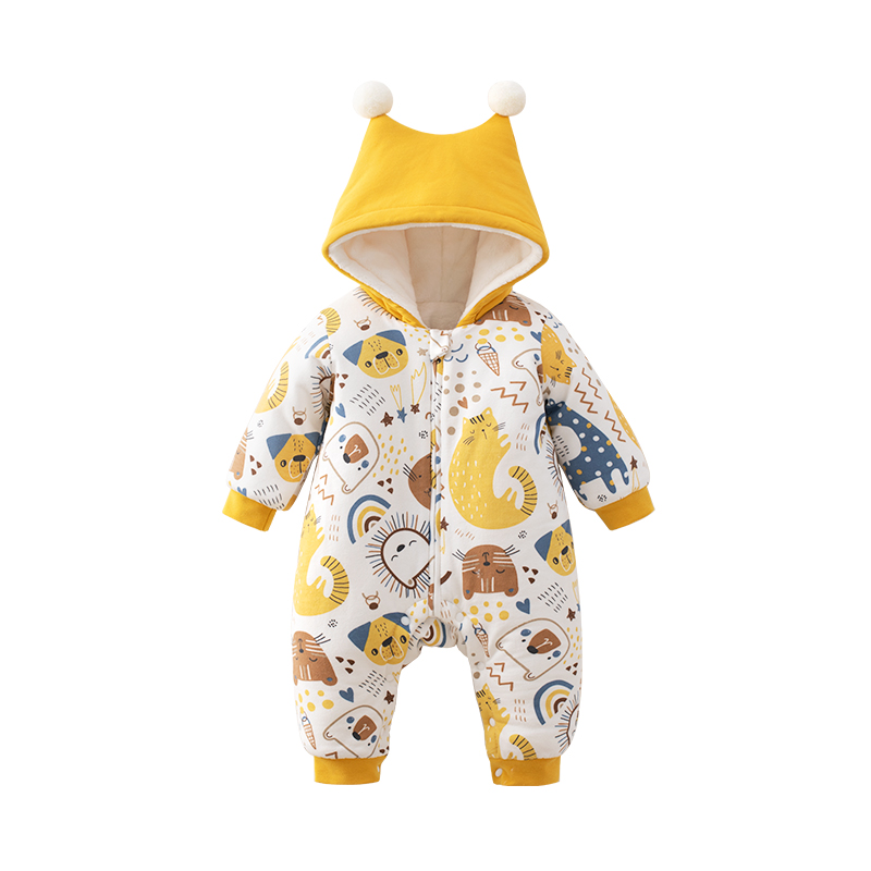 婴蓓依婴儿棉服连体衣冬季加厚加绒宝宝冬装衣服秋冬套装新生儿外出抱衣 猫咪梦乡 59cm