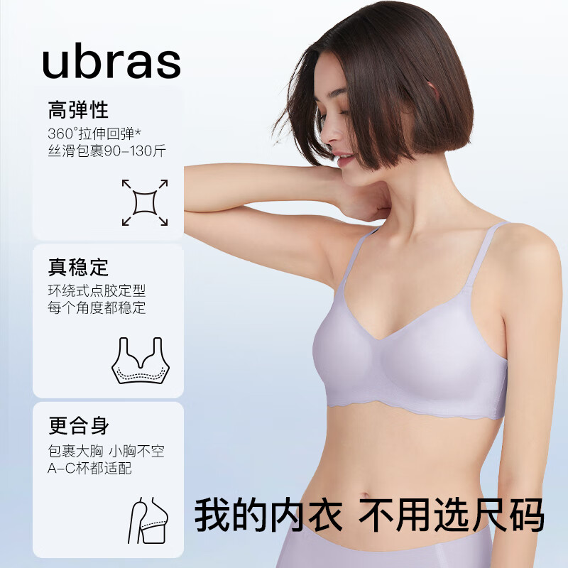 ubras无尺码云感托美背文胸内衣女无钢圈胸罩日常内搭可外穿 柔灰紫色 标准版(100-130斤)