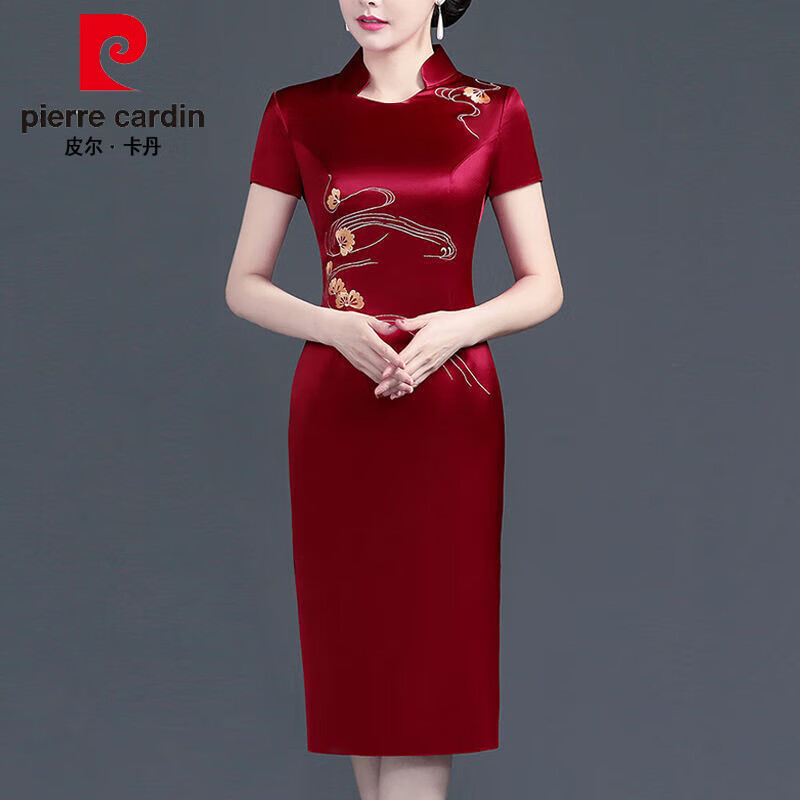 皮尔卡丹（pierre cardin）高档夏季旗袍贵夫人妈妈40到50岁喜婆婆服装婚礼洋气遮肚连衣裙 红色 仓库-9028 XL 115-125斤怎么样,好用不?