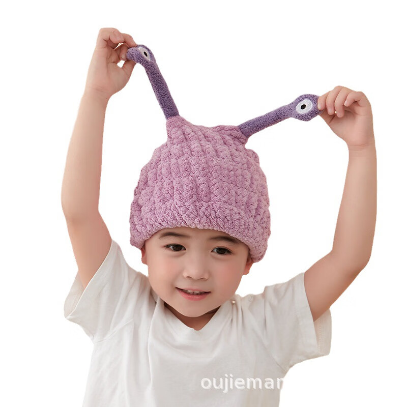 【精选】儿童干发帽卡通刺绣可爱宝宝吸水包头发擦头干发浴帽 熊耳朵蓝色(1个装) 20*20cm