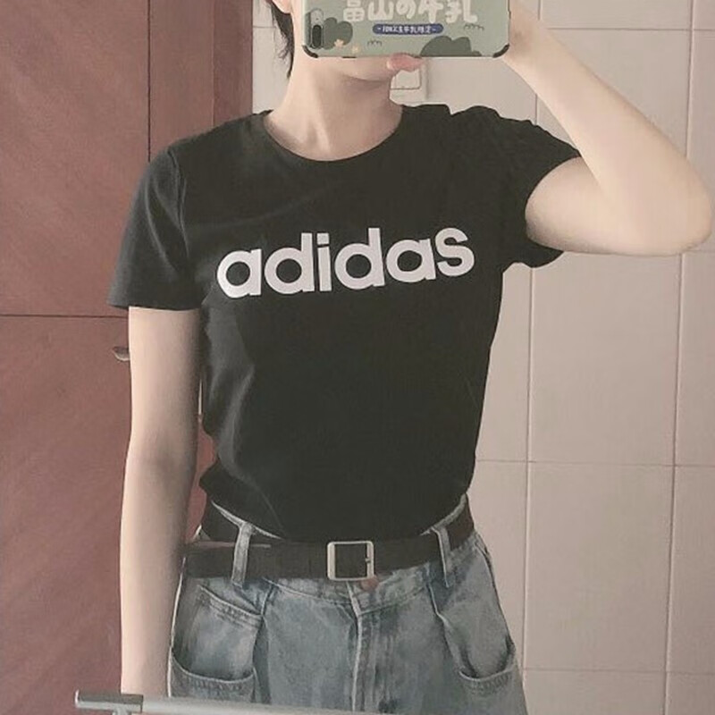 阿迪达斯 (adidas)短袖女装夏季运动服跑步训练健身透气休闲圆领t恤