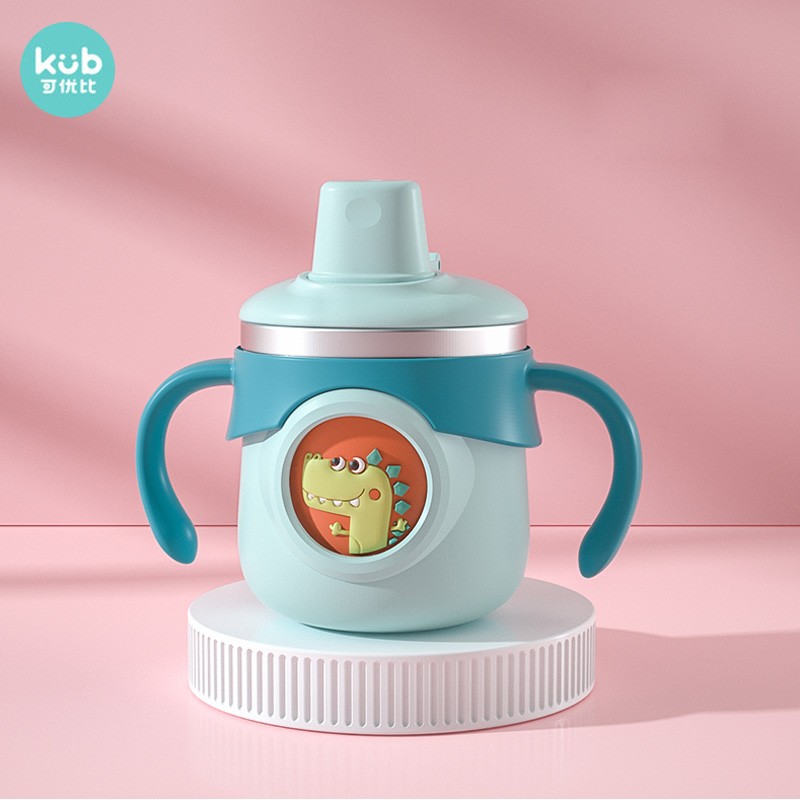 可优比（KUB）儿童牛奶杯带刻度婴儿鸭嘴杯不锈钢宝宝吸管防摔杯两用 云雾绿260ml